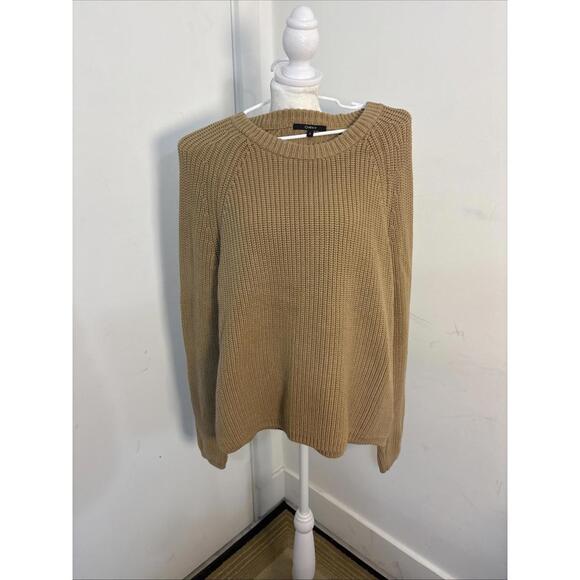 Quince Sweaters - Quince 100% Organic Cotton Fisherman Crew Sweater Large Camel Minimalist Knit